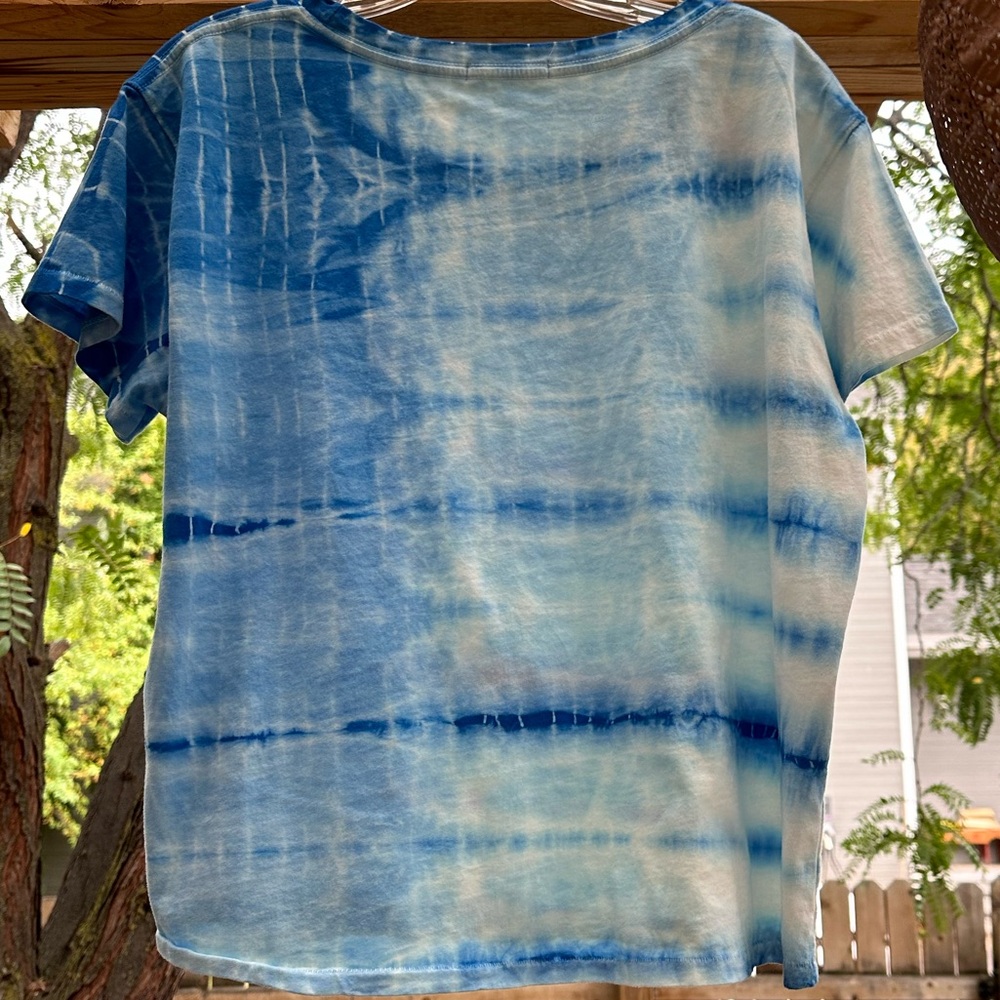 Neema Blue White Tie Dye Short Sleeve T Shirt Cropped Large - Picture 8 of 15